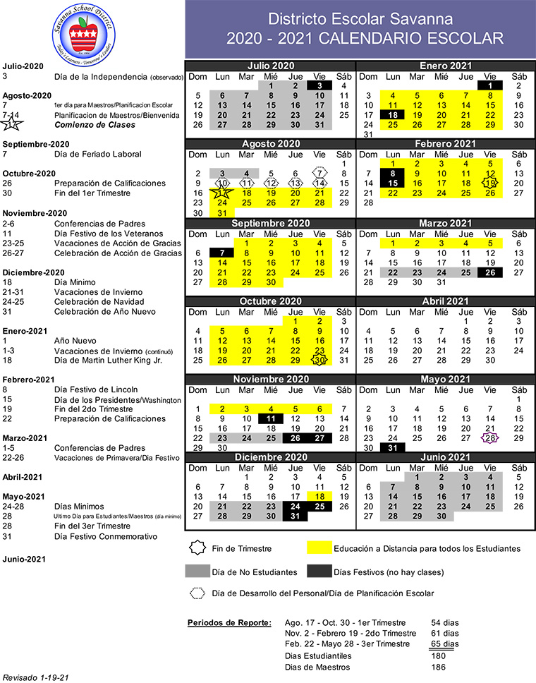 Savanna School District Academic Calendar